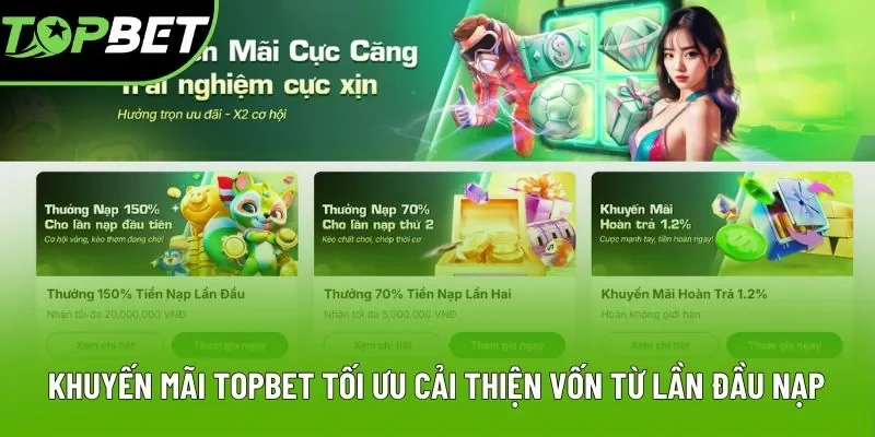 Khuyến mãi Topbet tối ưu cải thiện vốn từ lần đầu nạp Khuyến mãi Topbet tối ưu cải thiện vốn từ lần đầu nạp